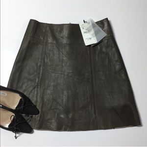 ZARA Khaki Green Leather Lambskin Mini Skirt Small